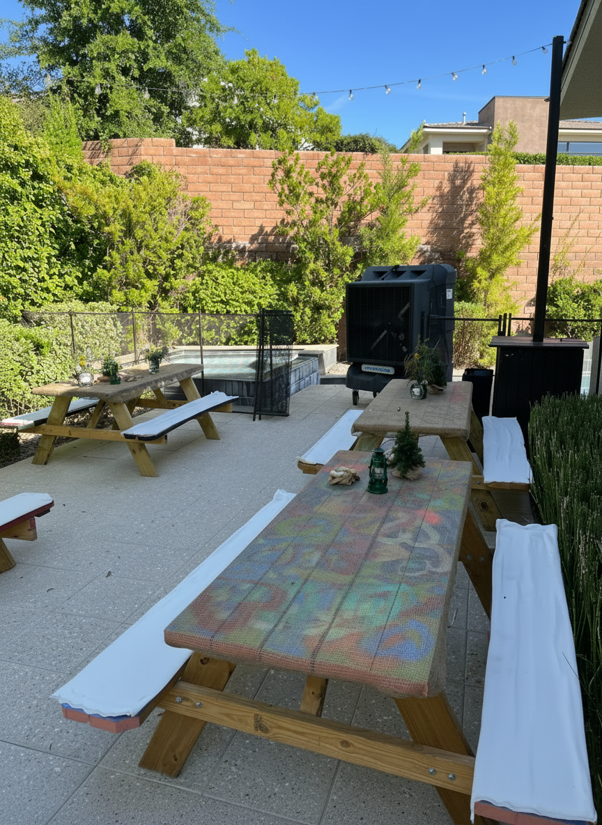 Portacool 8000 swamp cooler rental on Las Vegas backyard patio - professional outdoor evaporative cooling