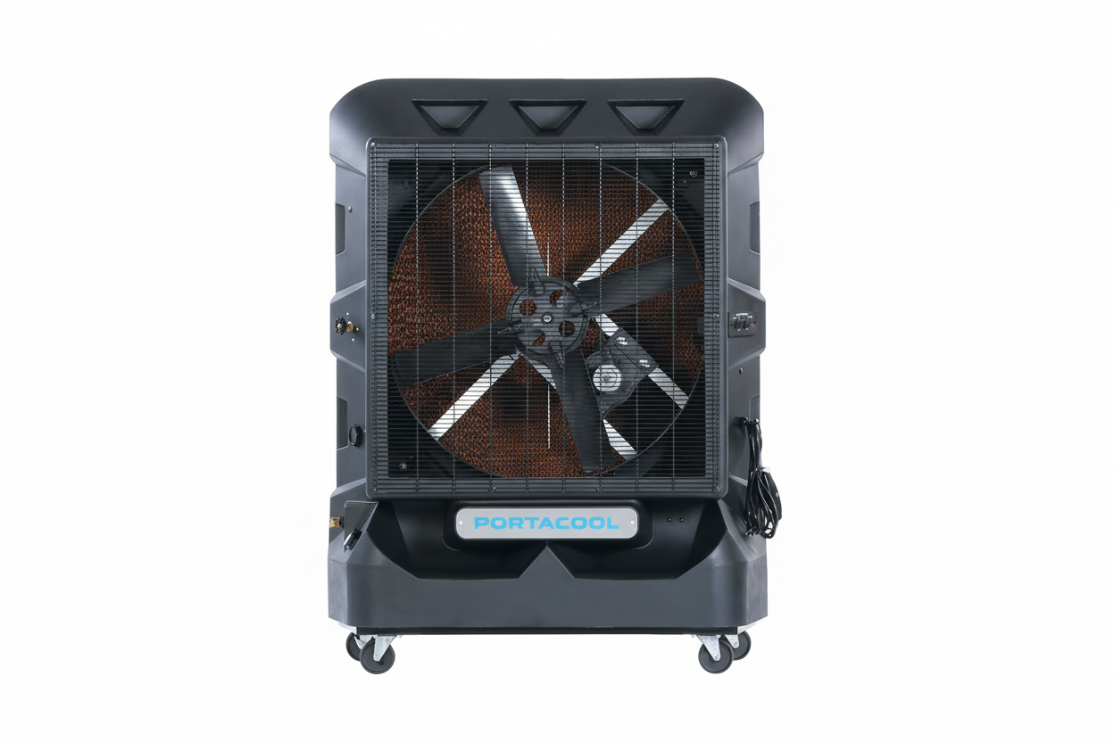 Portacool 8000 rental Las Vegas - portable 8,000 CFM swamp cooler with wheels for easy outdoor cooling